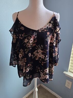 Haute Monde Navy Floral Cold-Shoulder Camisole